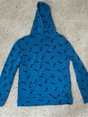 Puma Kids Blue Hoodie with Black Puma Logo Print